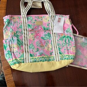 Lilly Pulitzer Pink Floral & Yellow Base Tote